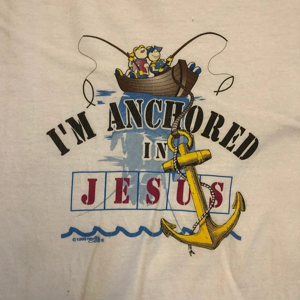 VTG‎ y2k Anchored In Jesus Christian T-Shirt XL White Church Graphic